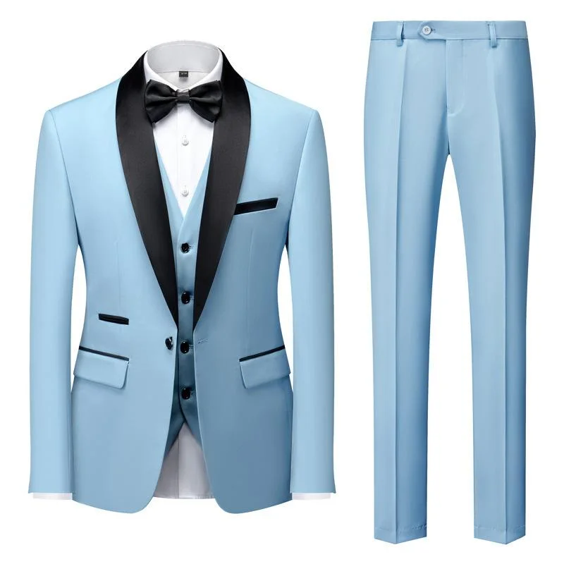 Men's modern tuxedo for business dinner party -Men's 3-Piece Classic Dresses Sky Blue Suit