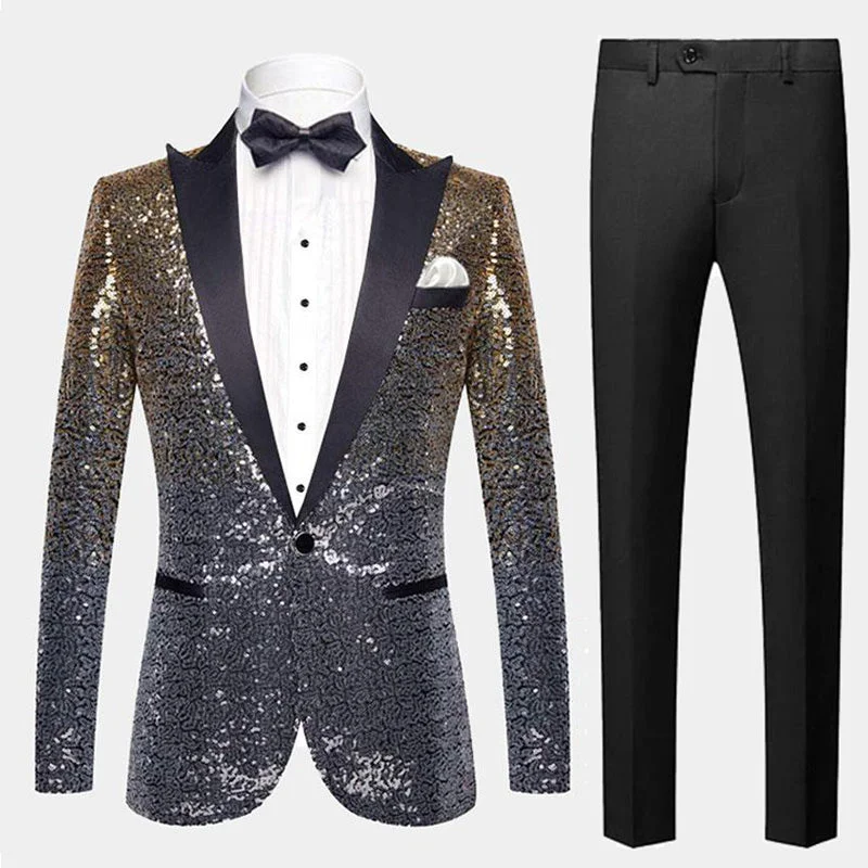 Men's formal tuxedo jacket for business gala event -Men's Shimmering Gradient Sequin Tuxedo Jacket Gold Silver