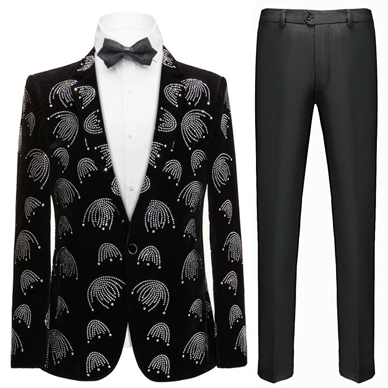 Men's slim fit tuxedo for corporate event dinner -Men's Fashion Jellyfish Sequined Black Tuxedo Jacket