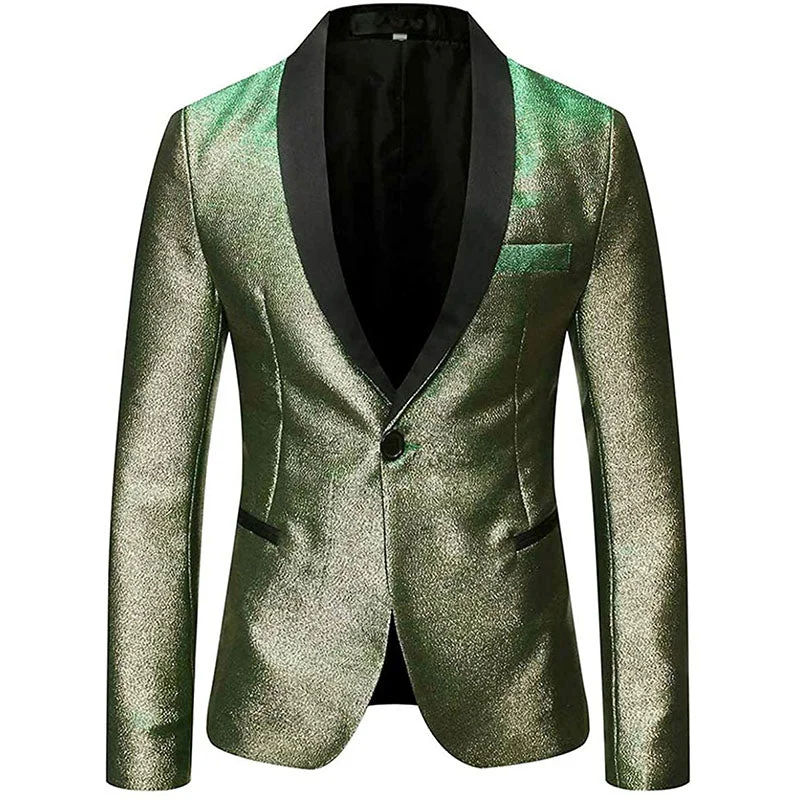 Men's designer tuxedo for office events -Men's Gradient Glitter Style Shawl Collar Green and Grey Tuxedo