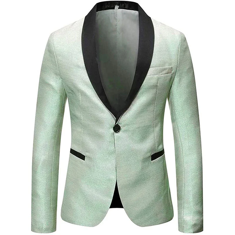 Men's slim fit tuxedo for corporate gala dinner -Men's Glitter Style Shawl Collar Light Green Suit for Men