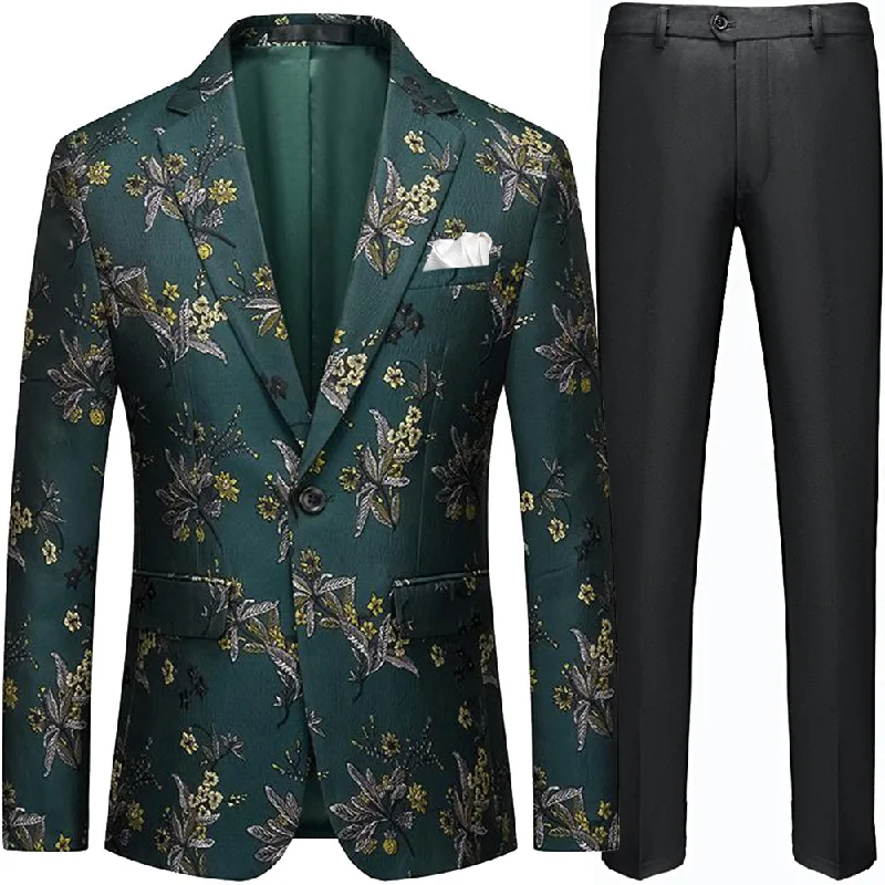 Men's designer tuxedo with satin lapels for business event -Men's Jacquard Embroidered Green Tuxedo Jacket