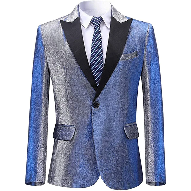 Men's luxury tuxedo jacket for business event -Men's Luxury One Button Gradient Grayish Blue Tuxedo