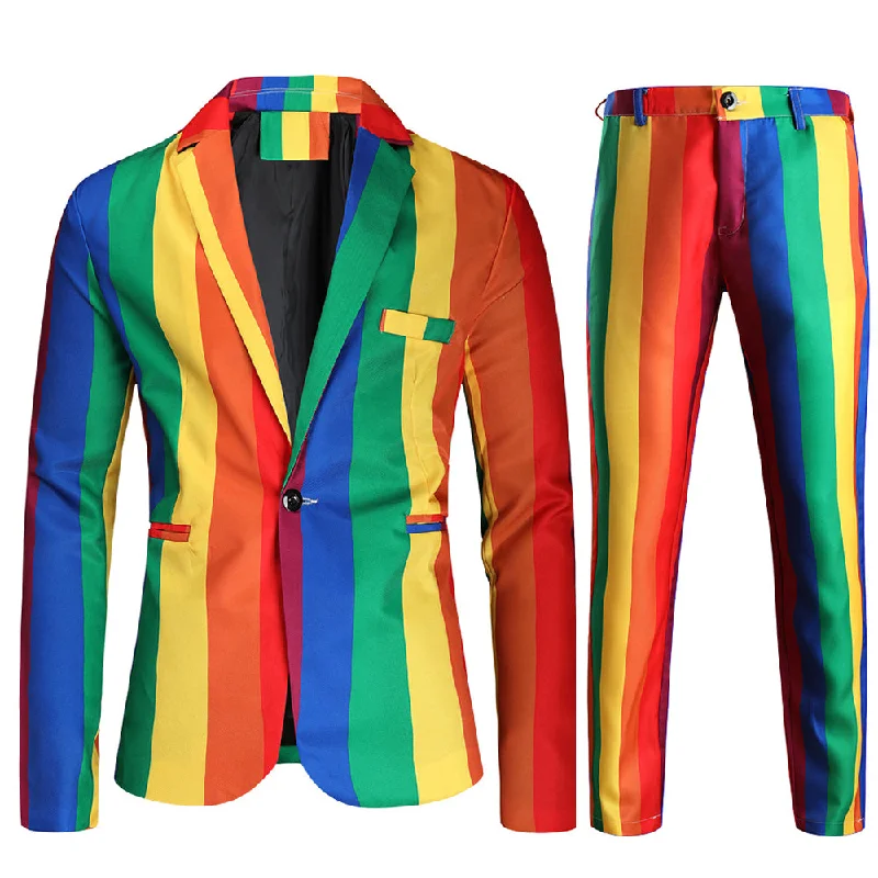 Men's slim fit tuxedo jacket for wedding dinner -Men's 2-Piece Rainbow Pride Parade Blazer