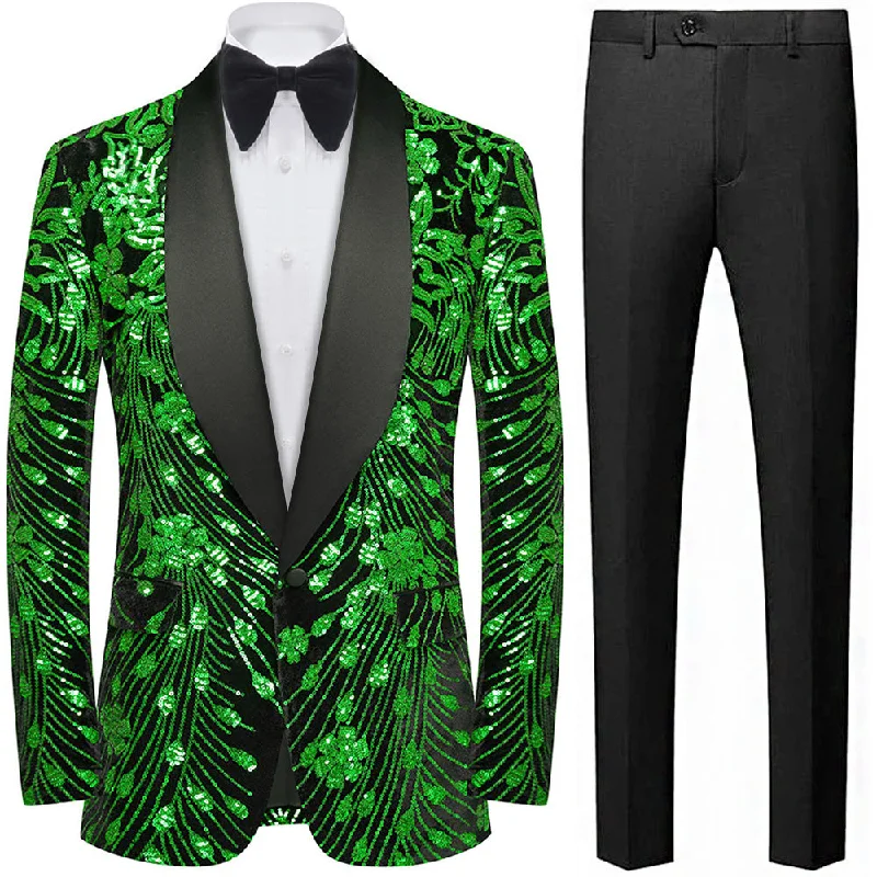 Men's premium tuxedo for formal office events -Men's Sequin Jacket Green Falling Stars