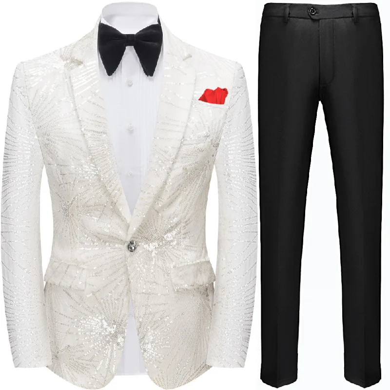 Men's classic tuxedo for evening dinner party -Men's 2-Piece Shimmering Fireworks Ivory Cream Tuxedo