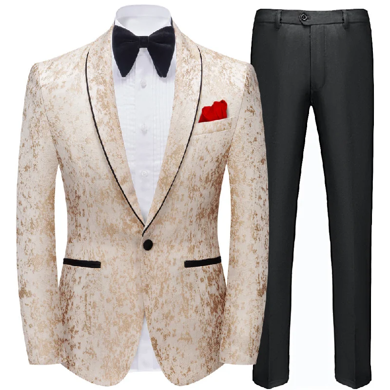 Men's premium tuxedo with satin lapels for wedding -Men's 2-Piece One Button Pearl Luster Shawl Lapel Champagne Wedding Tuxedo