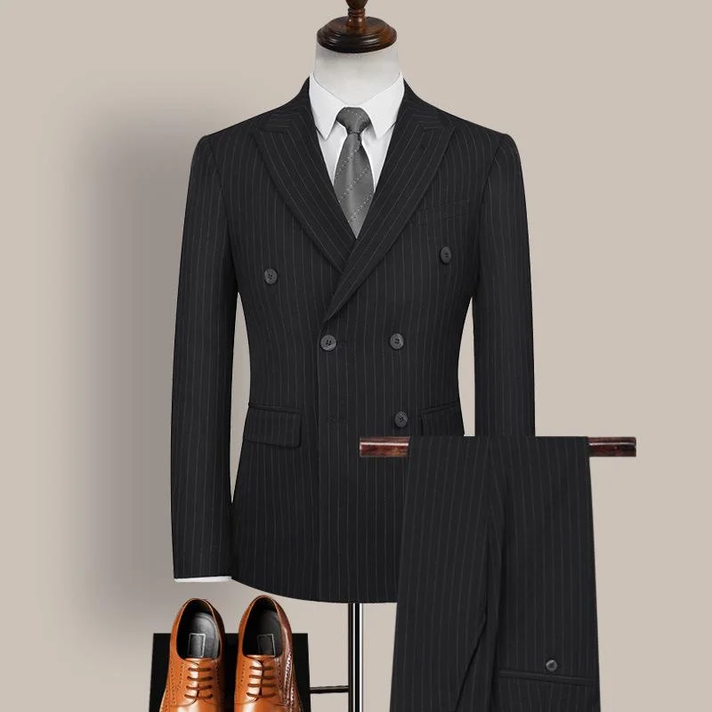 Men's designer tuxedo for black tie events -Men's Stylish Two-Piece Black Striped Suit