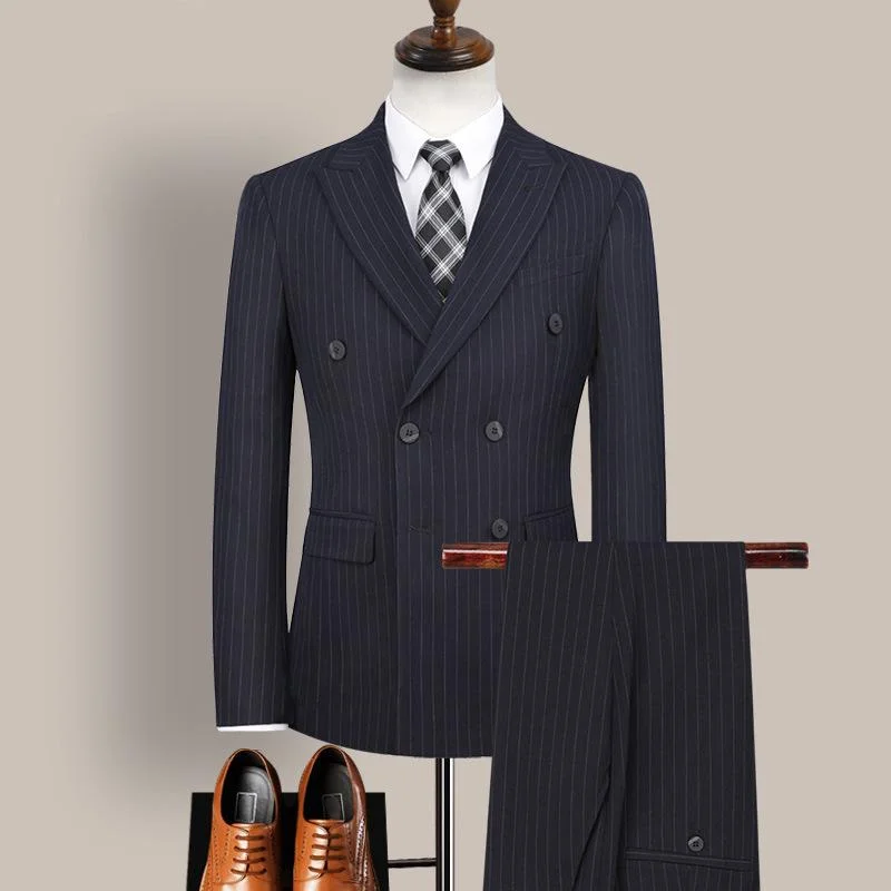 Men's premium tuxedo jacket for black tie office event -Men's Stylish Two-Piece Navy Striped Suit