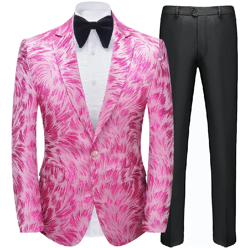 Men's designer tuxedo for corporate gala dinner -Men's Rose Pink Plume Jacquard Tuxedo Jacket