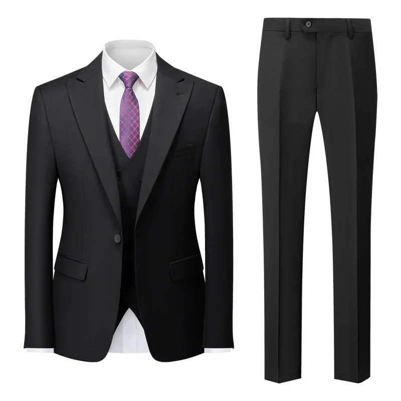 Men's premium tuxedo for black tie dinner -Men's Three-Piece One-Button Black Business Suit