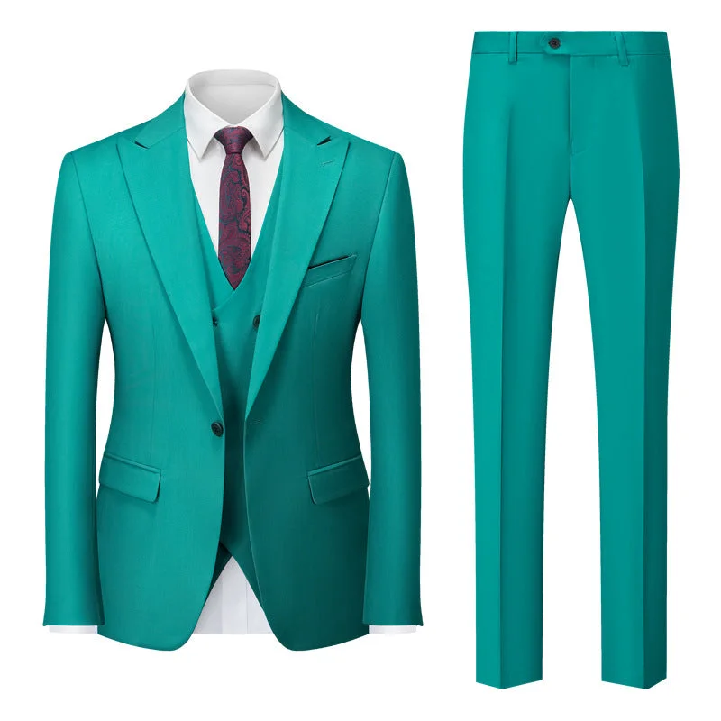 Men's luxury navy tuxedo for wedding -Men's Three-Piece One-Button Teal Wedding Suit