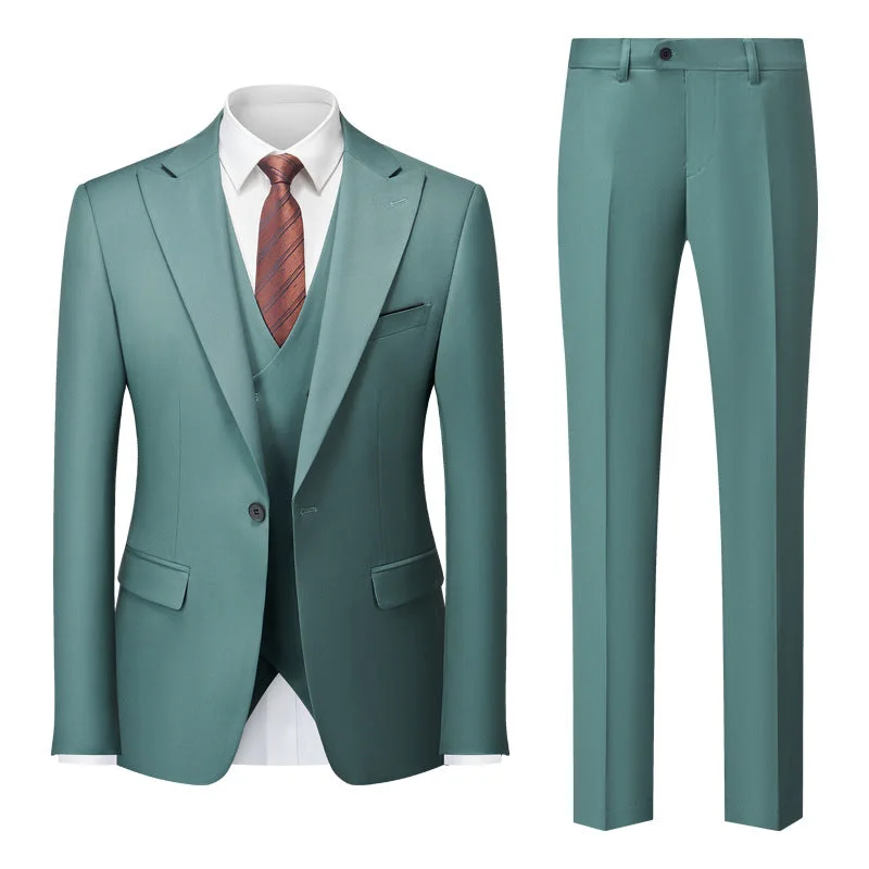 Men's tailored tuxedo jacket for business meeting -Men's Three-Piece One-Button Sage Green Wedding Suit