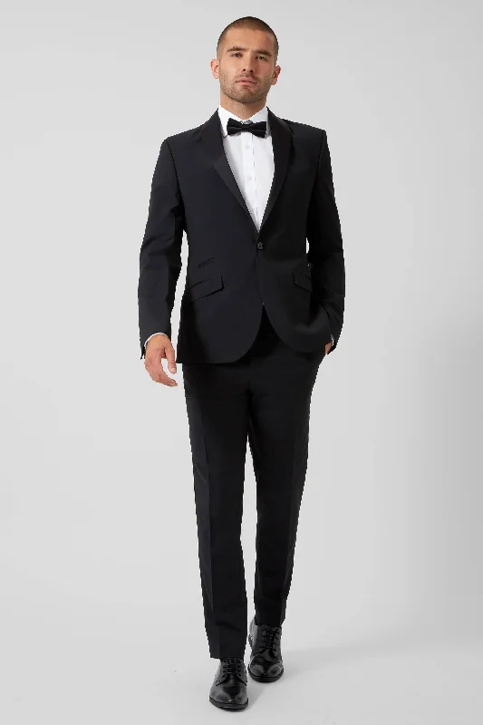 Men's wool tuxedo jacket for corporate dinner -Moore Slim Fit Black Tuxedo Suit - ARCHIVE