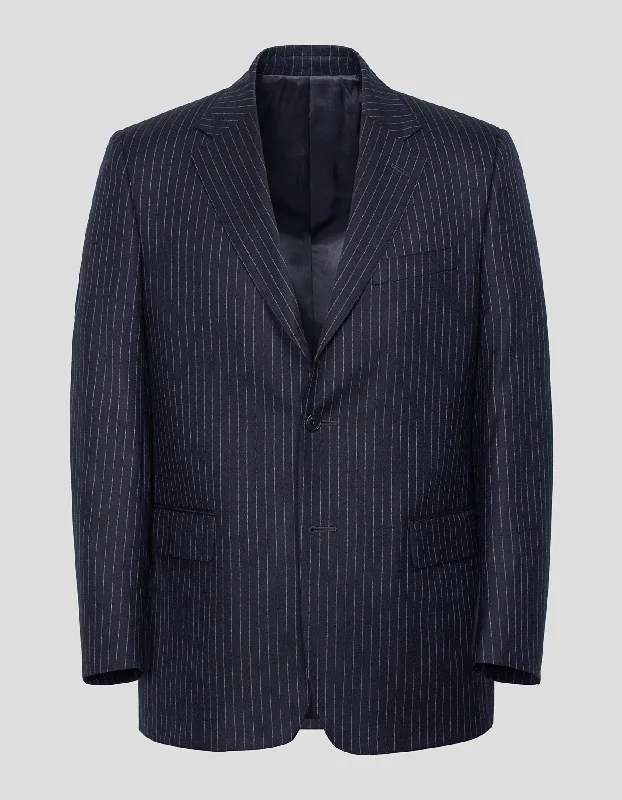 Men's wool tuxedo jacket for wedding dinner -NAVY CHALKSTRIPE FLANNEL SUIT