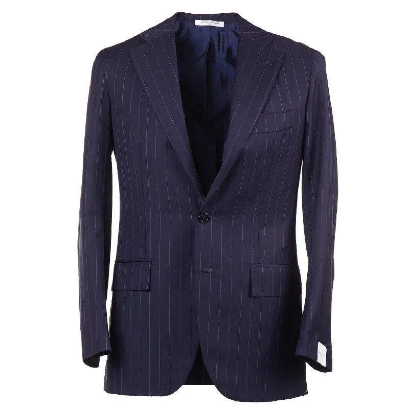 Men's designer tuxedo for office reception -Orazio Luciano Navy Stripe Wool Suit