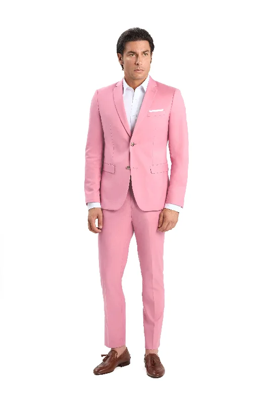 Men's slim fit tuxedo for business wedding event -Salmon Pink 2 Button Suit