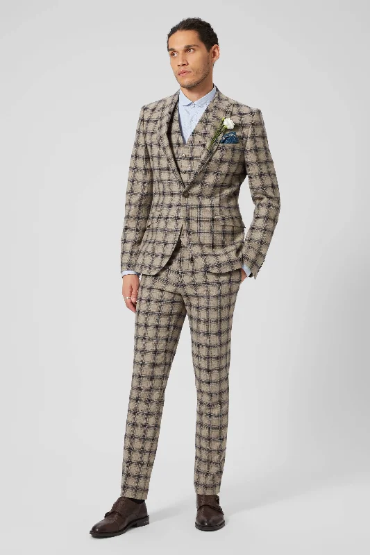 Men's premium tuxedo jacket for formal gala -Teddington Slim Fit Brown Check Wool Suit - ARCHIVE