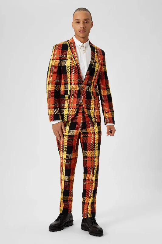 Men's modern tuxedo for business dinner party -Spendolini Skinny Fit Orange Tartan Cotton Suit