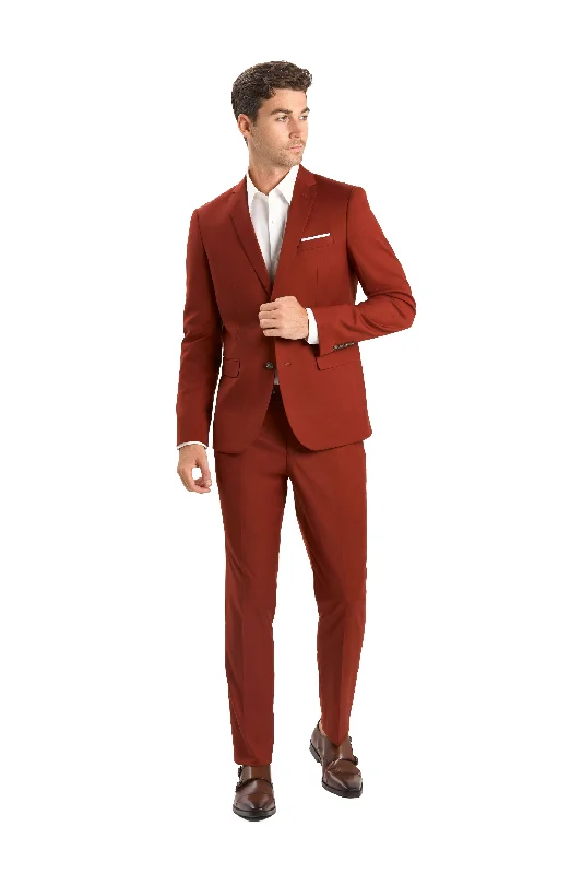 Men's designer tuxedo jacket for wedding dinner -Terracota 2 Button Suit