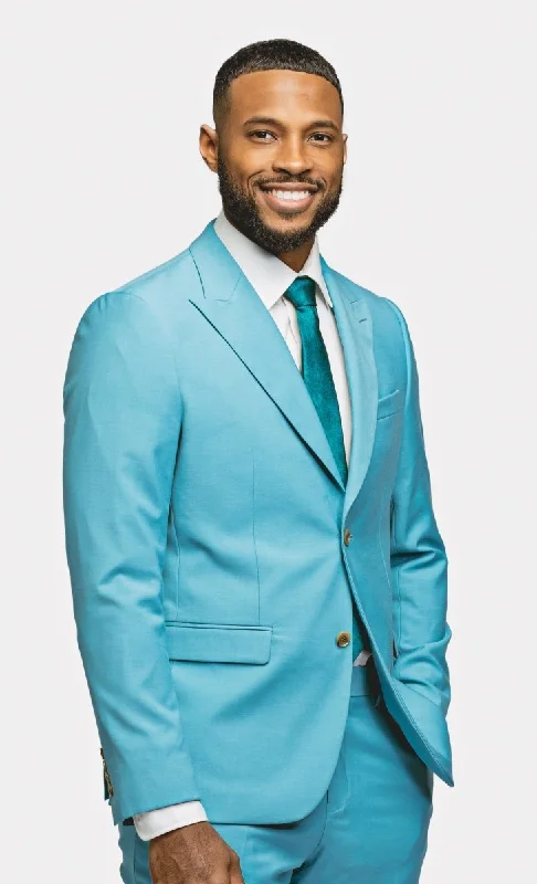 Men's formal tuxedo jacket for business gala event -Turquoise 2 Button Suit