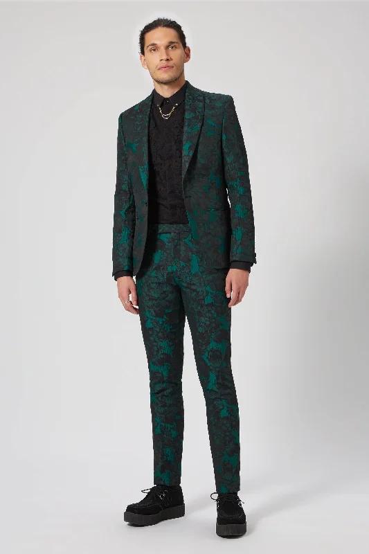 Men's classic tuxedo jacket for formal business event -Gilmour Skinny Fit Green Floral Suit