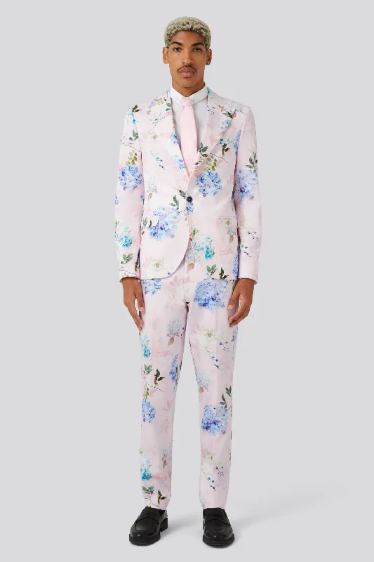 Men's slim fit tuxedo for evening event -Pickhurst Slim Fit Pink Floral Cotton Suit - ARCHIVE