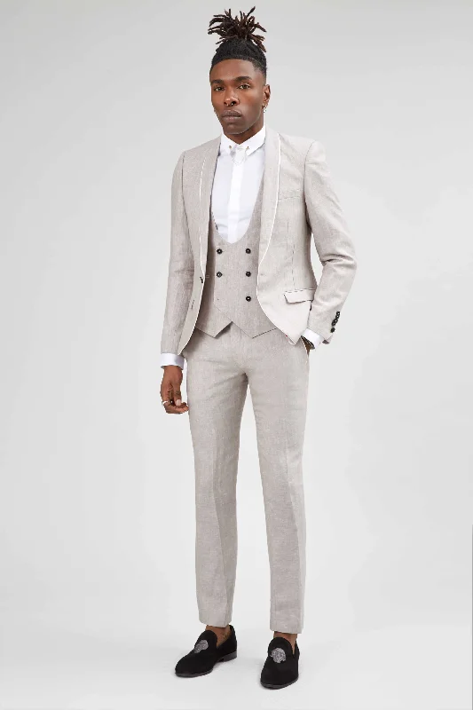 Men's tailored tuxedo jacket for business meeting -Runner Skinny Fit Neutral Linen Suit - ARCHIVE