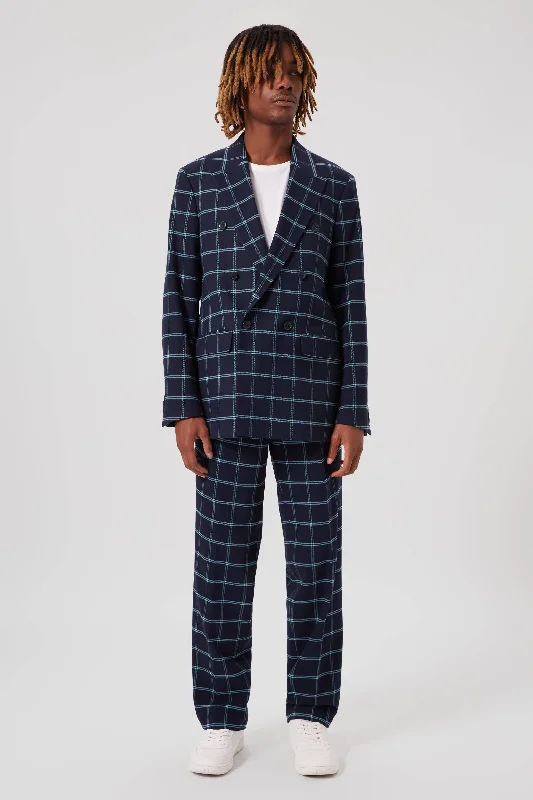 Men's classic navy tuxedo for corporate event -Fabien Oversized Blue Check Suit - ARCHIVE