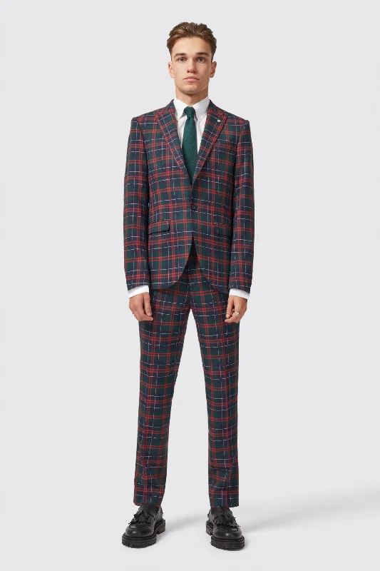 Men's formal tuxedo for corporate office party -Woolf Slim Fit Green Tartan Suit - ARCHIVE