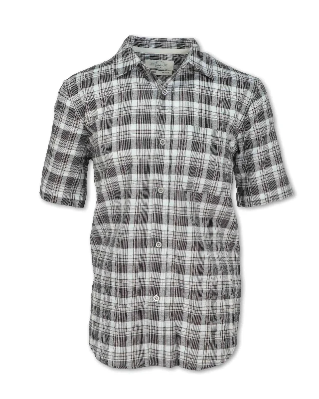 Men’s office plaid shirt with button-down design -SEERSUCKER PLAID SHIRT