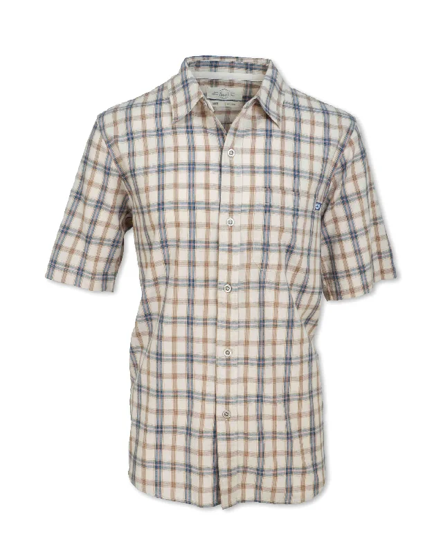 Men’s cotton plaid shirt for business events -SHORT SLEEVED PLAID SHIRT