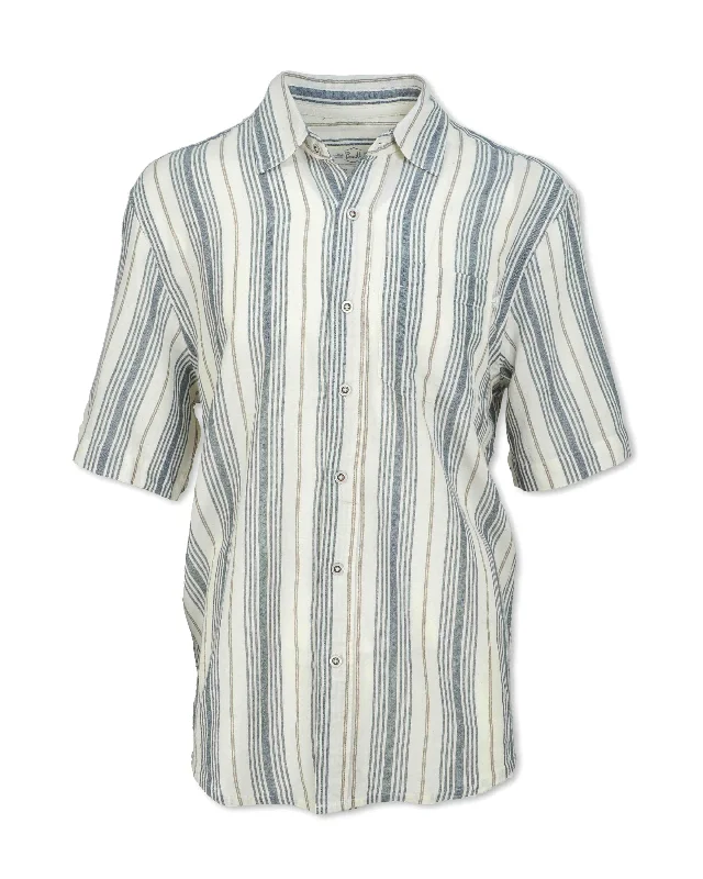 Men’s stylish short sleeve plaid shirt for office -SHORT SLEEVED STRIPED MADRAS SHIRT