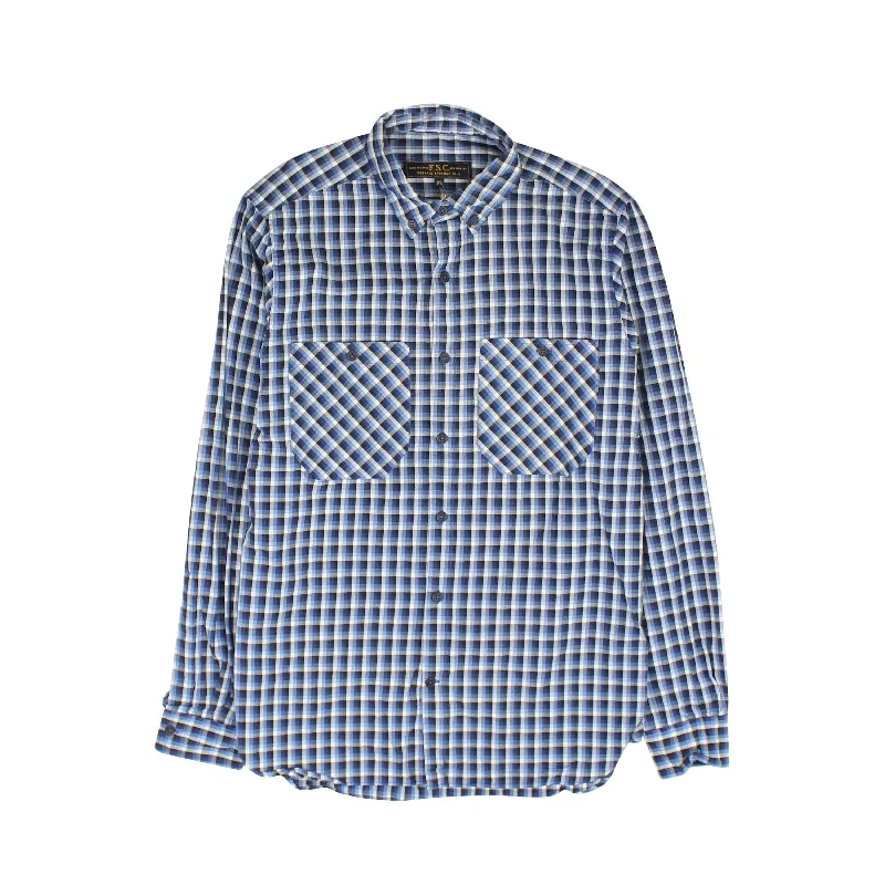 Men’s comfortable plaid shirt for business wear -Blue Checkered Long Sleeve Shirt