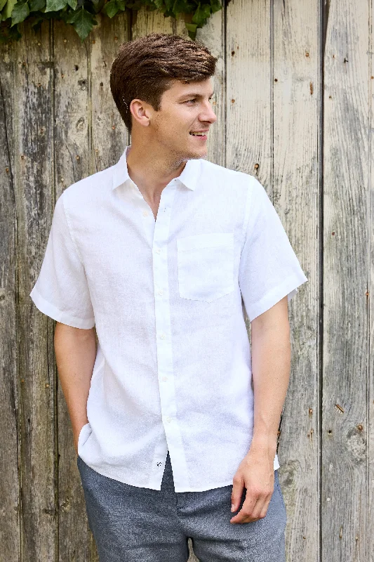 Men’s plaid button-up shirt with modern twist -Irie Linen Shirt - White