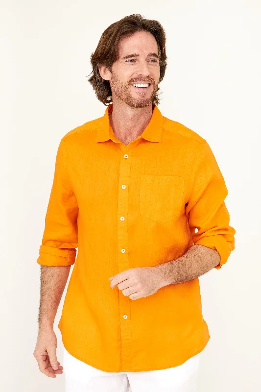 Men’s trendy plaid shirt for professional wear -Classic Linen Shirt - Dominica Orange