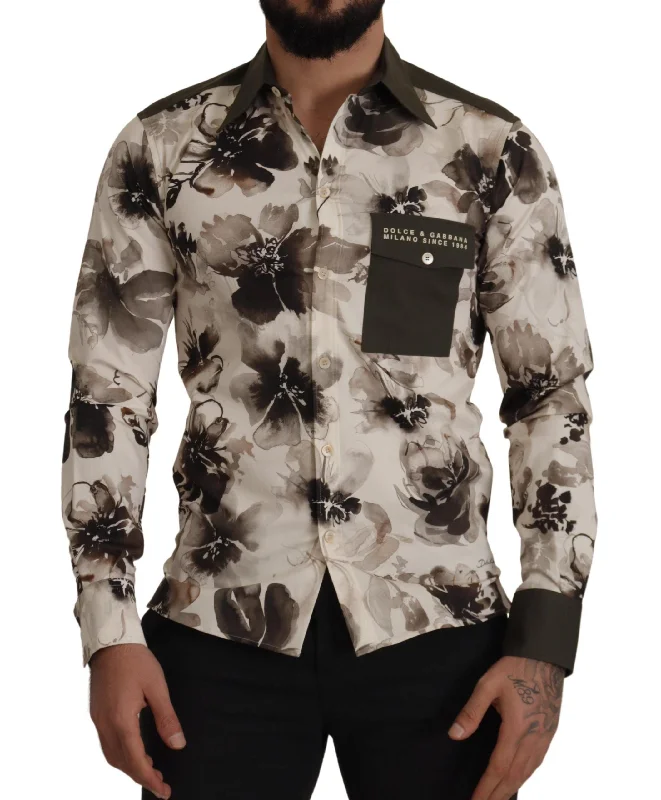 Men’s modern plaid shirt for business casual meetings -Dolce & Gabbana Floral Print Casual Cotton Men's Shirt