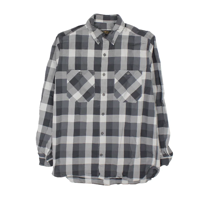 Men’s business plaid shirt for casual meetings -Grey Checkered Long Sleeve Shirt