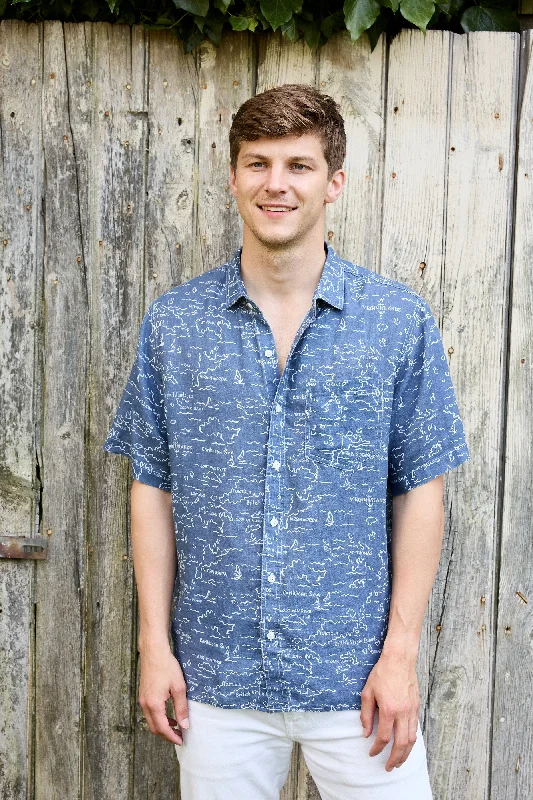 Men’s formal plaid shirt for business casual wear -Irie Linen Shirt - VI Map Skipper Blue