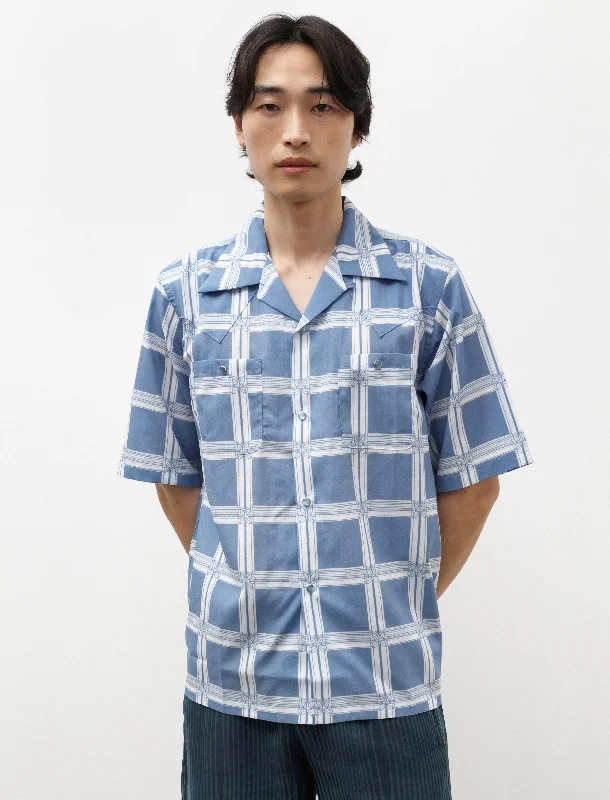 Men’s professional plaid shirt with slim sleeves -S/S Cowboy One-Up Shirt Papillon Plaid Blue