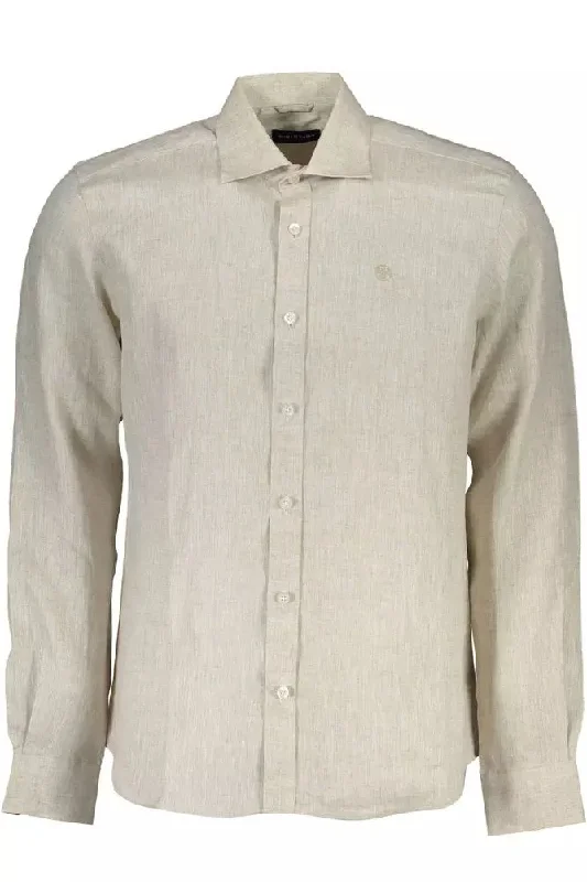 Men’s slim-fit checkered shirt for office -North Sails  Linen Italian Collar Shirt with Logo Men's Embroidery