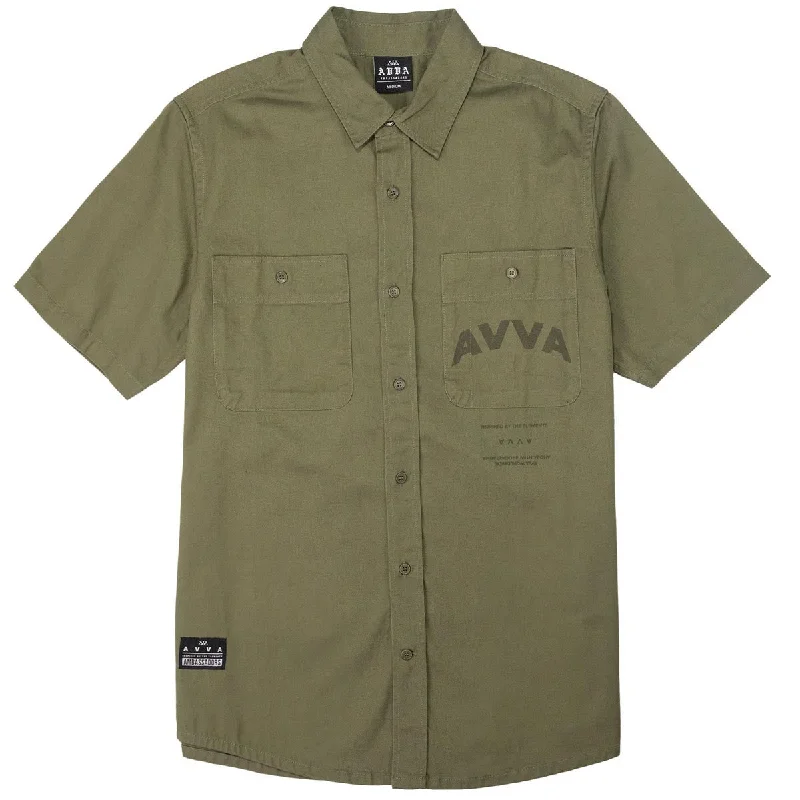 Men’s soft cotton business plaid shirt -AVVA Foundry Workwear Shirt - Army