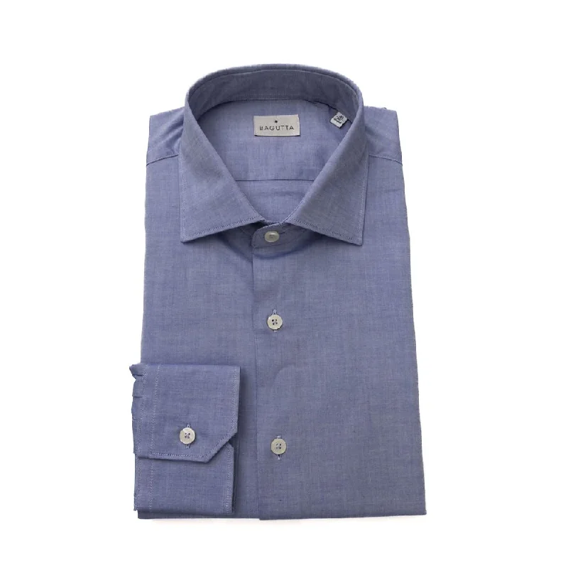 Men’s business casual plaid shirt for office meetings -Bagutta blue Cotton Men's Shirt