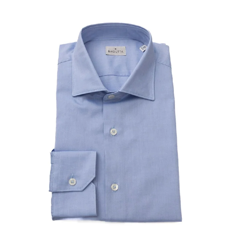 Men’s business casual plaid shirt for office -Bagutta blue Cotton Men's Shirt