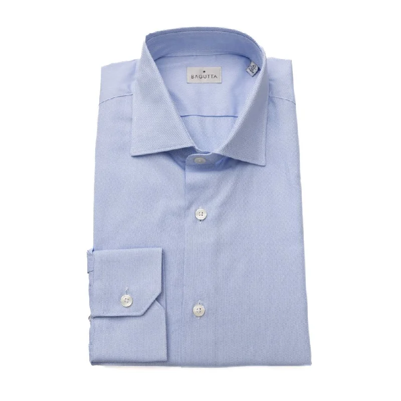 Men’s slim-fit cotton checkered dress shirt -Bagutta blue Cotton Men's Shirt