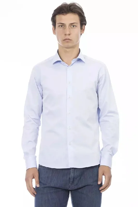 Men’s breathable plaid button-up shirt for business -Baldinini Trend blue Cotton Men's Shirt