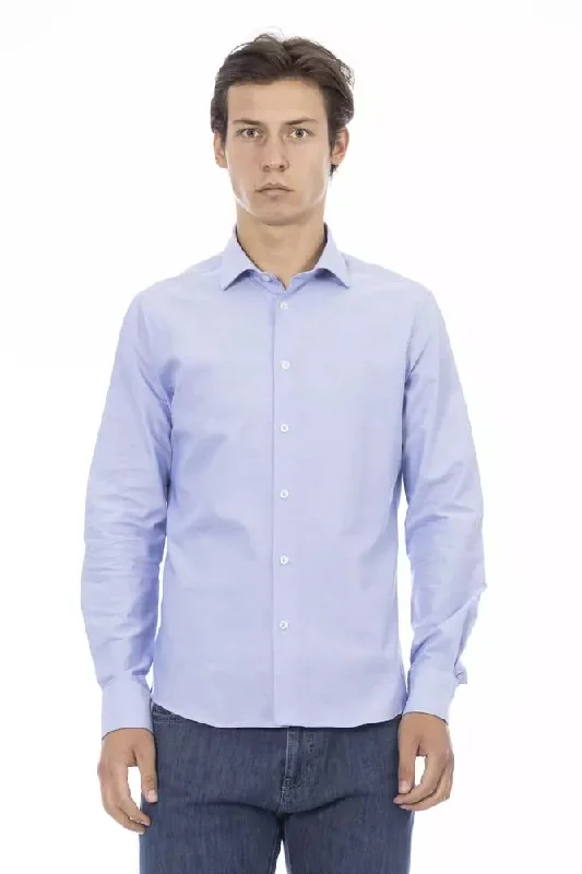 Men’s classic plaid shirt with modern fit -Baldinini Trend blue Cotton Men's Shirt