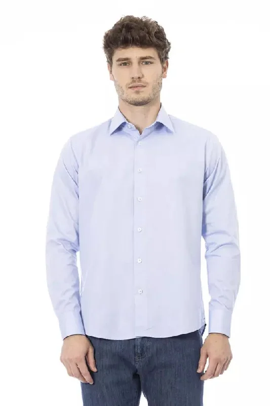 Men’s office-ready plaid shirt with slim fit -Baldinini Trend blue Cotton Men's Shirt