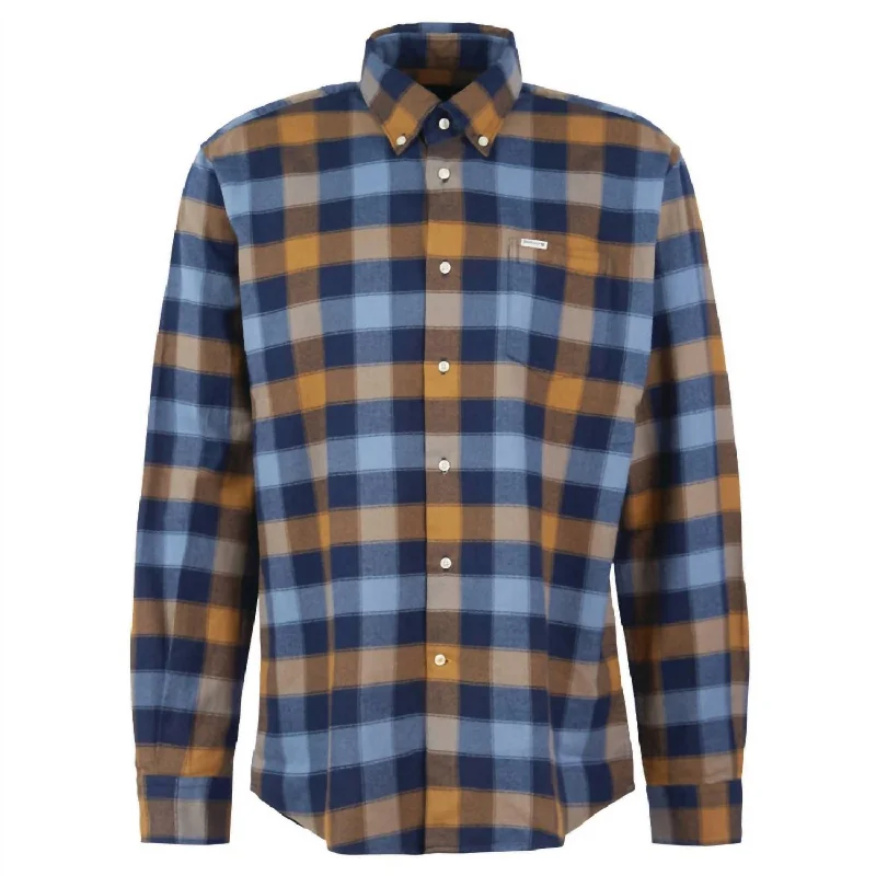 Men’s modern plaid shirt for office casual wear -Barbour - Damfield Regular Shirt In Navy