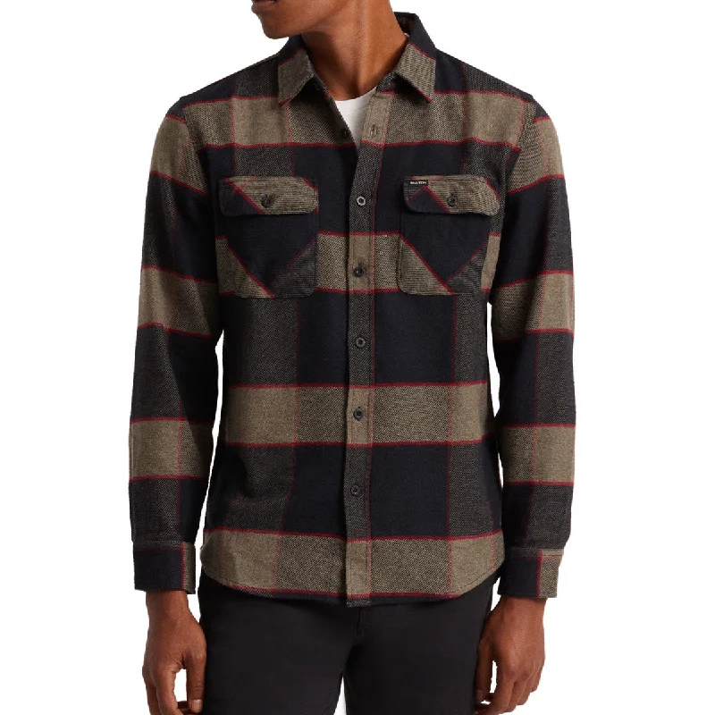 Men’s professional plaid shirt for casual office wear -Brixton Bowery Long Sleeve Shirt - Heather Grey/Charcoal